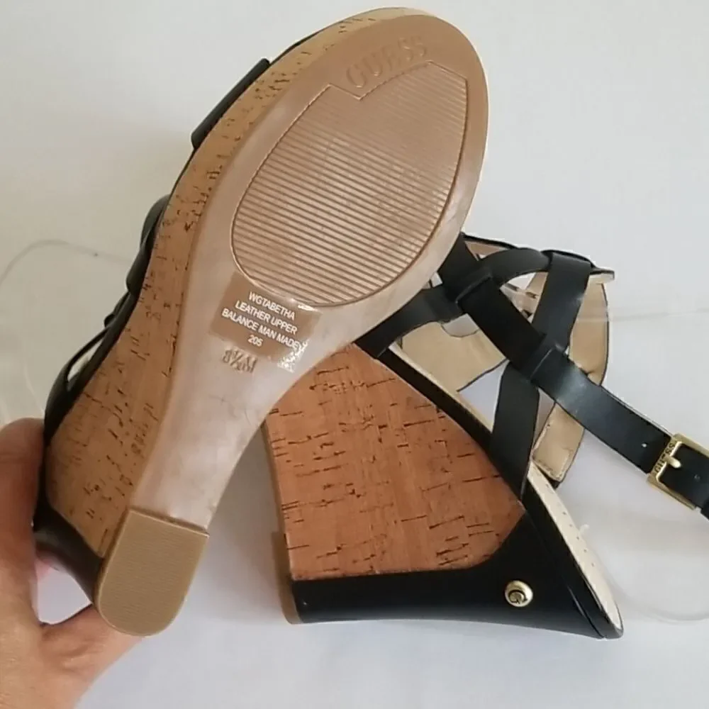Guess Blk. Tabetha Wedge Cork Platform, NEW , 8.5m